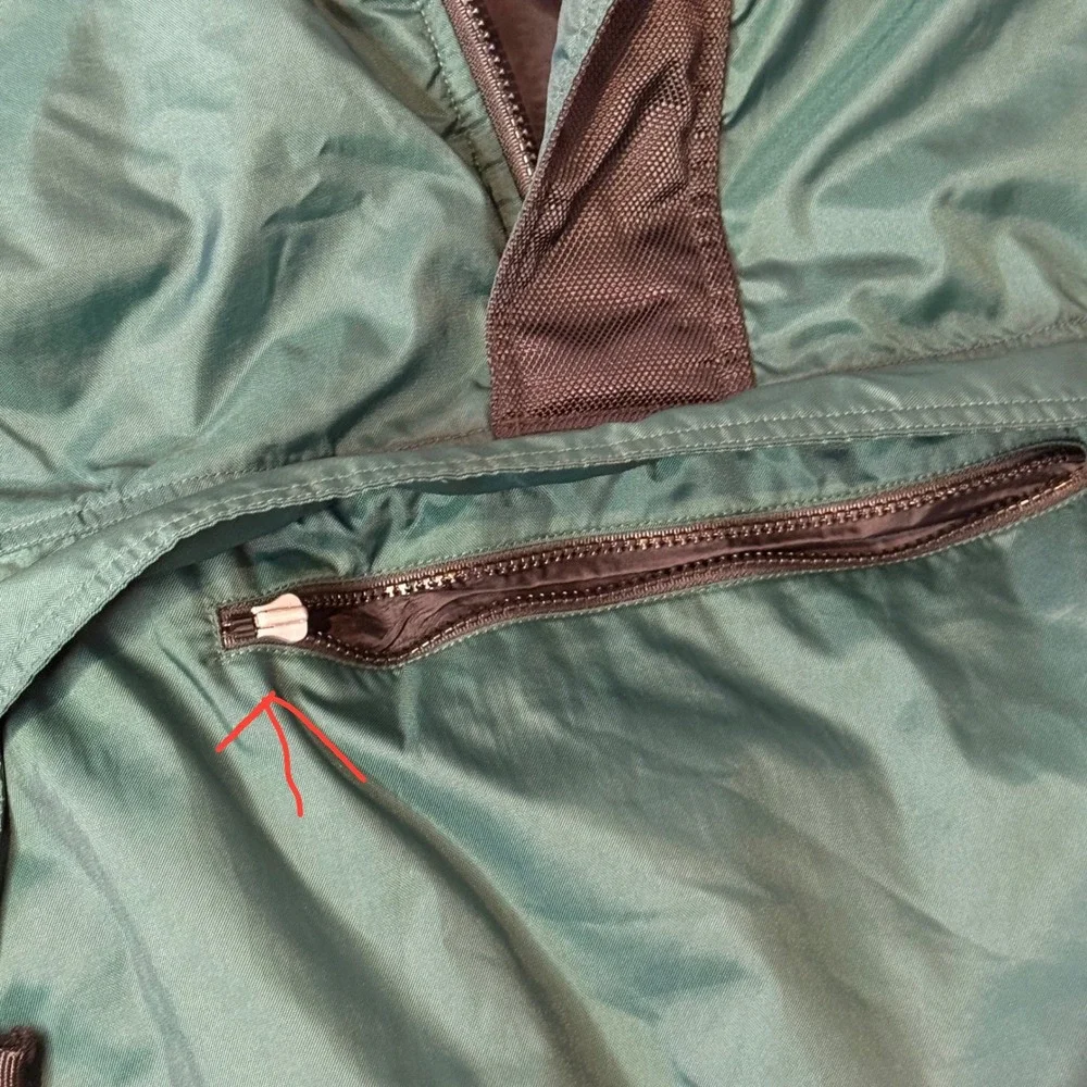 VTG Nike 90s Anorak Jacket Green Black Big Swoosh Quilted‎ L Pullover Kangaroo